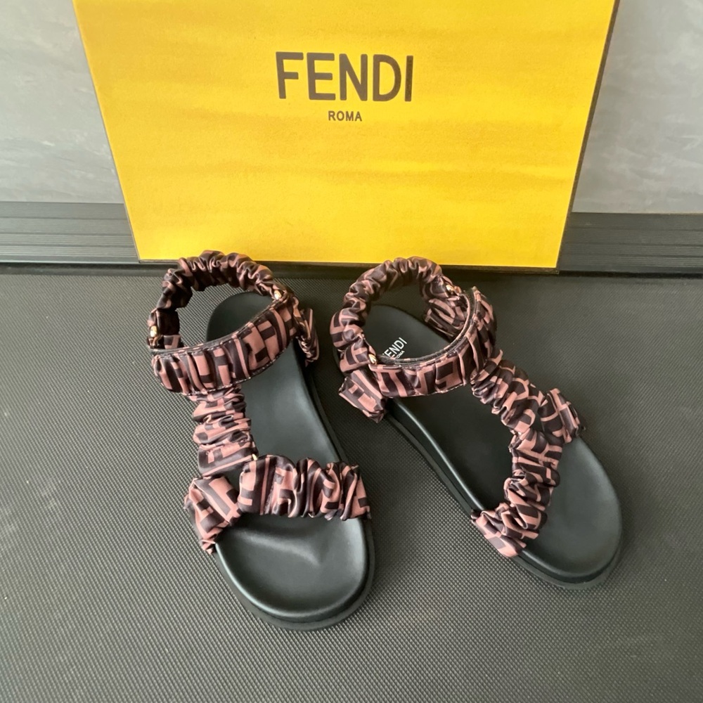 Fendi Pink and Black Logo Ruched Strap Sandals